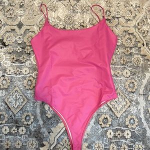 PINK FAUX LEATHER BODYSUIT